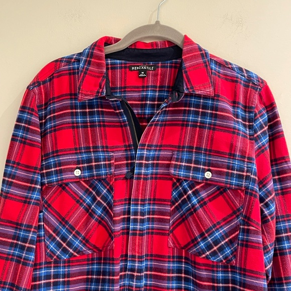 J.Crew Mercantile Women's Half Zip Pullover Shirt Red Blue Plaid  Flannel size M - Picture 3 of 11